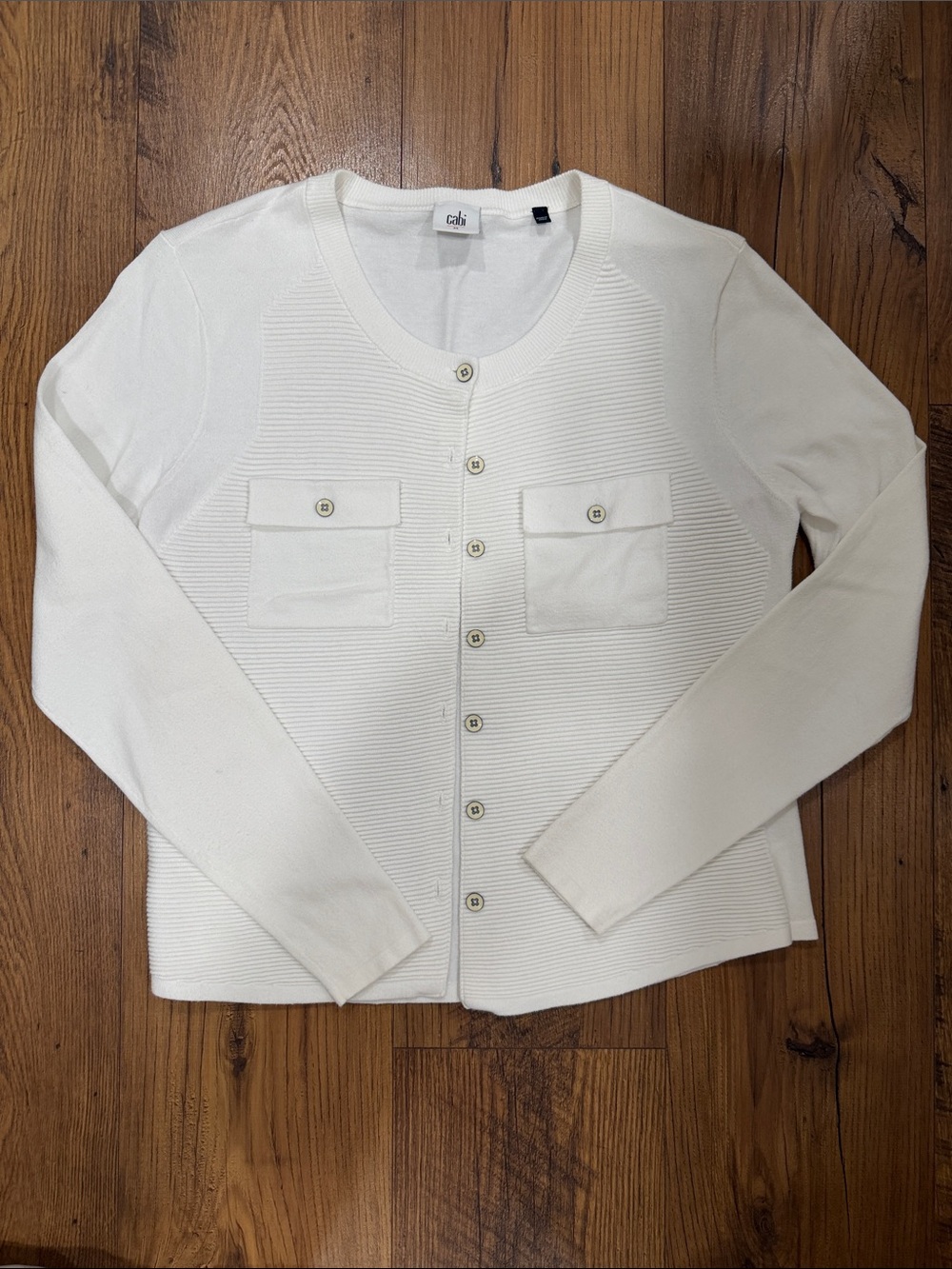 CAbi Ivory Button-Front Pocket Knit Cardigan